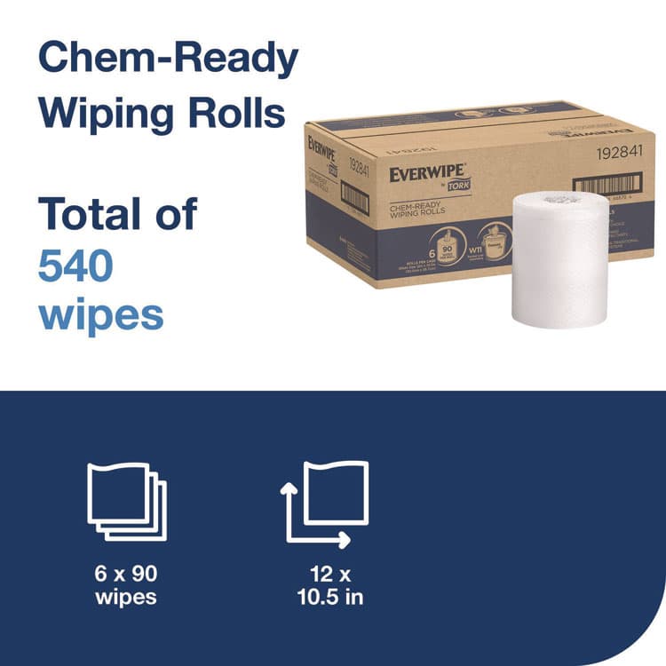 SCA TISSUE Everwipe by Tork Chem-Ready Wiping Rolls, 1-Ply, 12 x 12, White, 90 Sheets, 6 Rolls/Carton (TRK192841) thumbnail 3