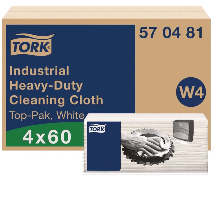 SCA TISSUE Industrial Heavy-Duty Cleaning Cloth, 1-Ply, 13.97 x, 4.25, Unscented, White, 60 Cloths, 4/Carton (TRK570481) thumbnail 2