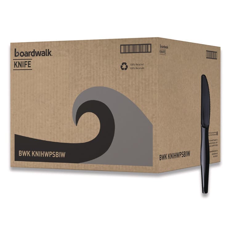 BOARDWALK Heavyweight Wrapped Polystyrene Cutlery, Knife, Plastic, Black, 1,000/Carton (BWKKNIHWPSBIW)