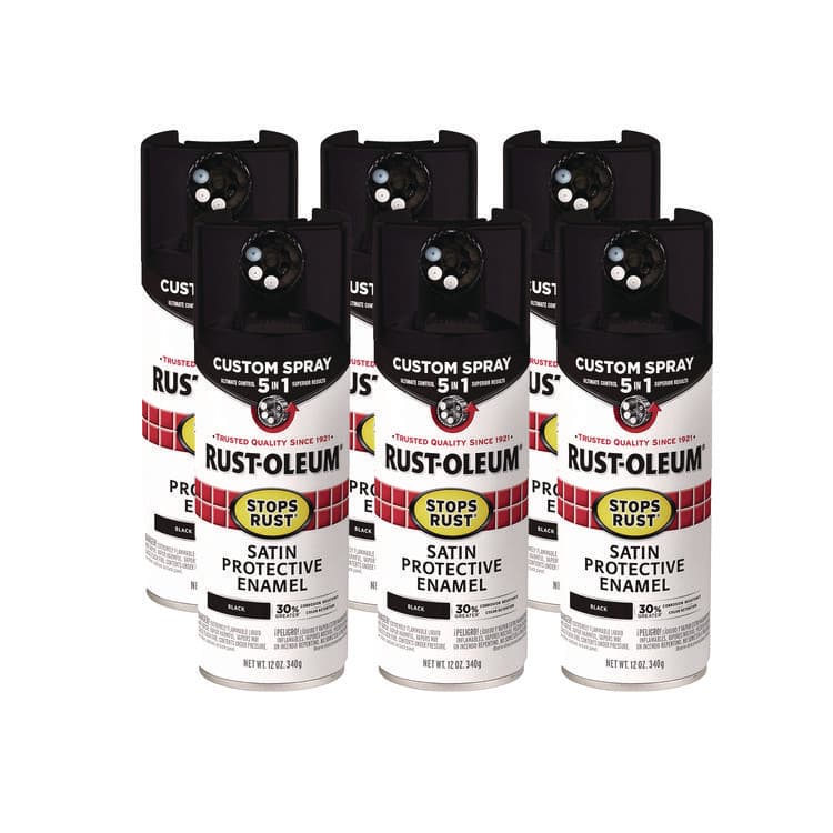 RUST-OLEUM CORPORATION Stops Rust 5-in-1 Spray Paint, Satin Black, 12 oz Aerosol Can, 6/Carton (RST376869)