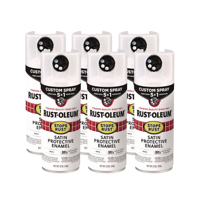 RUST-OLEUM CORPORATION Stops Rust 5-in-1 Spray Paint, Satin White, 12 oz Aerosol Can, 6/Carton (RST376870)