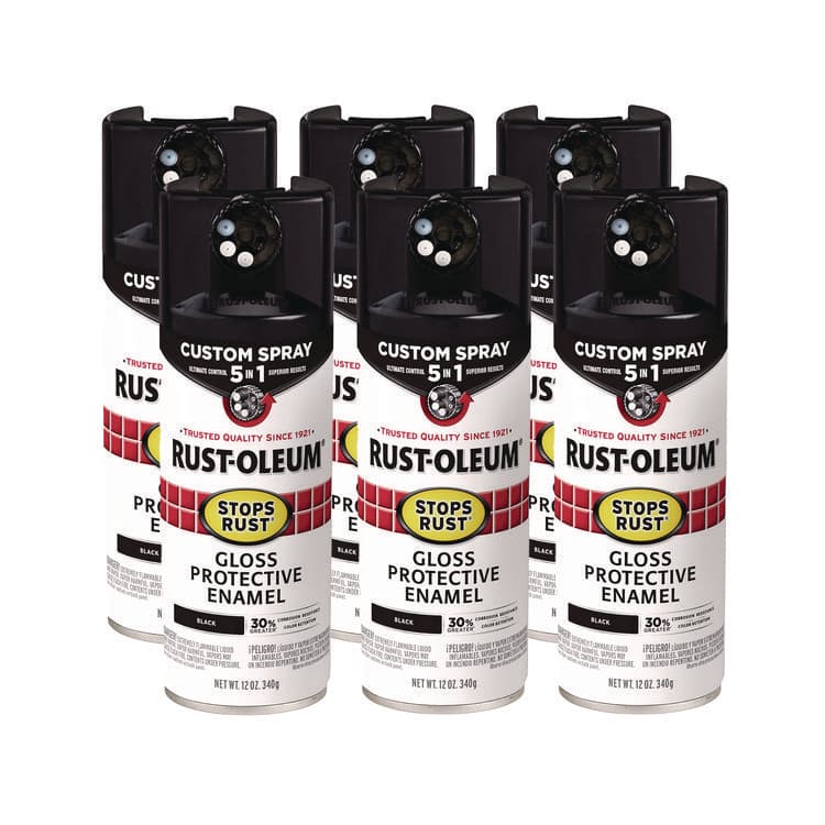 RUST-OLEUM CORPORATION Stops Rust 5-in-1 Spray Paint, Gloss Black, 12 oz Aerosol Can, 6/Carton (RST376884)