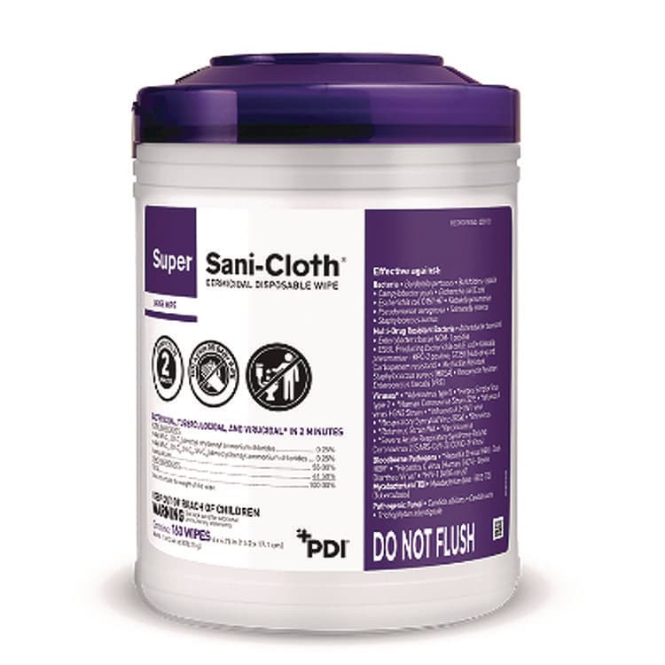 SANI PROFESSIONAL Super Sani-Cloth Germicidal Disposable Wipes, 1-Ply, 6 x 6.75, Unscented, White, 160/Canister, 12 Canisters/Carton (NICQ55172) thumbnail 2