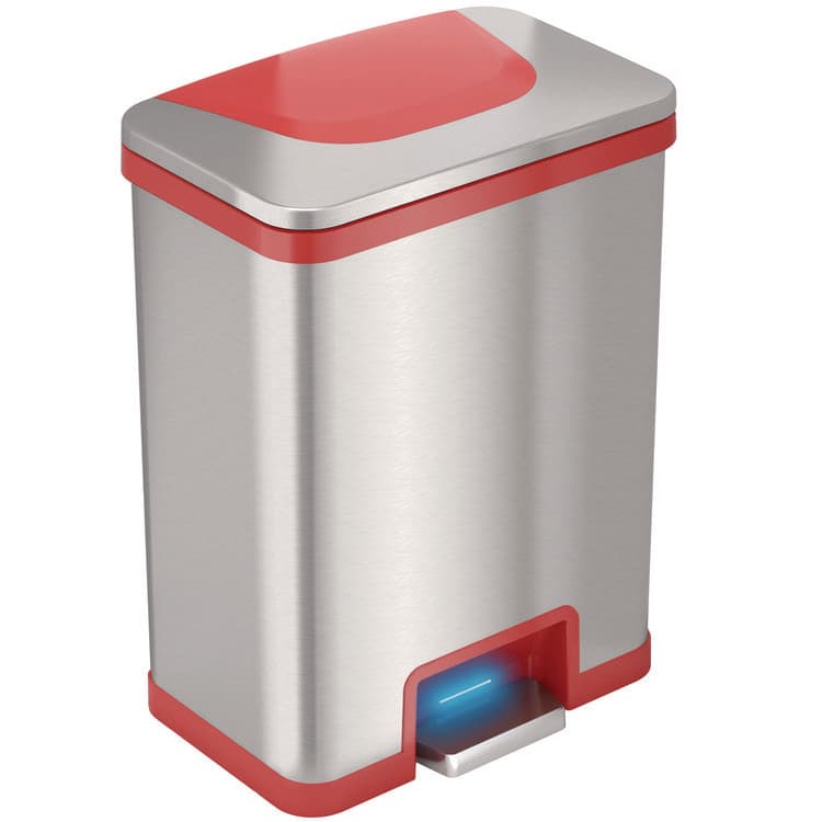 HLS COMMERCIAL Step Pedal-Sensor Trash Can, 13 gal, Plastic/Stainless Steel, Silver/Red (HLMHLS13SR)