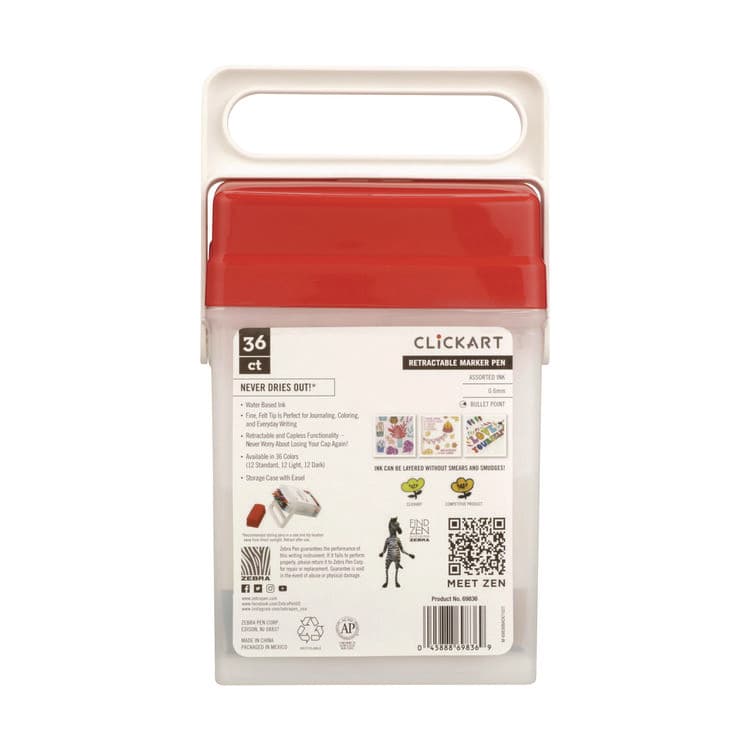 ZEBRA PEN CORP. ClickArt Porous Point Pen, Retractable, Fine 0.6 mm, Assorted Ink Colors, White Barrel, 36/Pack (ZEB69836) thumbnail 4