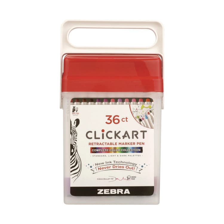 ZEBRA PEN CORP. ClickArt Porous Point Pen, Retractable, Fine 0.6 mm, Assorted Ink Colors, White Barrel, 36/Pack (ZEB69836)