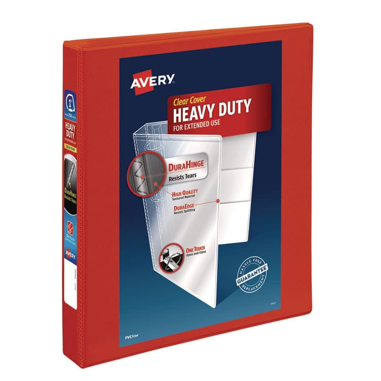 AVERY PRODUCTS CORPORATION Heavy-Duty View Binder with DuraHinge and One Touch EZD Rings, 3 Rings, 1" Capacity, 11 x 8.5, Red (AVE79170)