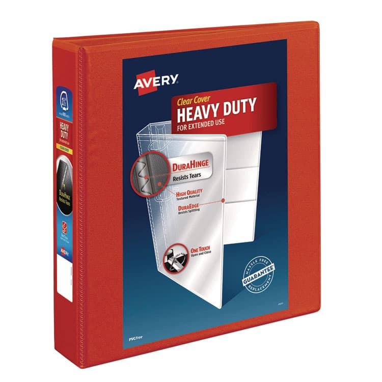 AVERY PRODUCTS CORPORATION Heavy-Duty View Binder with DuraHinge and One Touch EZD Rings, 3 Rings, 1.5" Capacity, 11 x 8.5, Red (AVE79171)