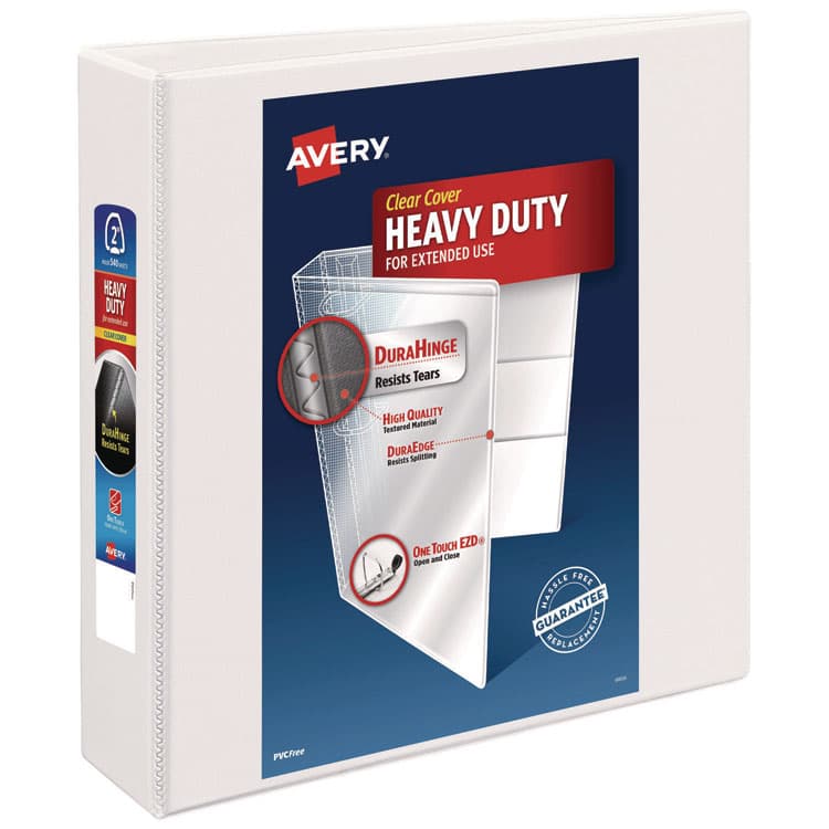 AVERY PRODUCTS CORPORATION Heavy-Duty View Binder with DuraHinge and One Touch EZD Rings, 3 Rings, 2" Capacity, 11 x 8.5, White (AVE79192)