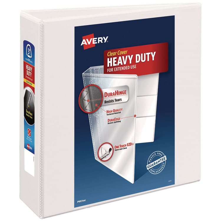 AVERY PRODUCTS CORPORATION Heavy-Duty View Binder with DuraHinge and Locking One Touch EZD Rings, 3 Rings, 3" Capacity, 11 x 8.5, White (AVE79193)
