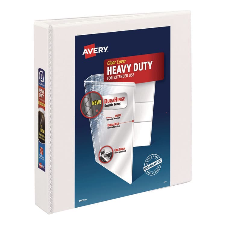 AVERY PRODUCTS CORPORATION Heavy-Duty View Binder with DuraHinge and One Touch EZD Rings, 3 Rings, 1.5" Capacity, 11 x 8.5, White (AVE79195)