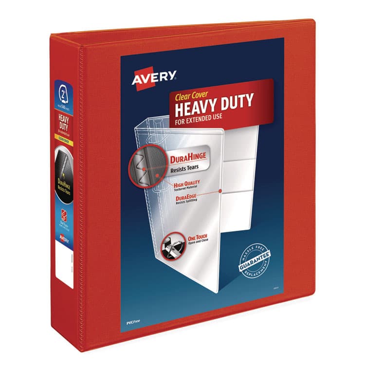 AVERY PRODUCTS CORPORATION Heavy-Duty View Binder with DuraHinge and One Touch EZD Rings, 3 Rings, 2" Capacity, 11 x 8.5, Red (AVE79225)