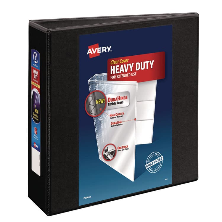AVERY PRODUCTS CORPORATION Heavy-Duty View Binder with DuraHinge and Locking One Touch EZD Rings, 3 Rings, 3" Capacity, 11 x 8.5, Black (AVE79693)