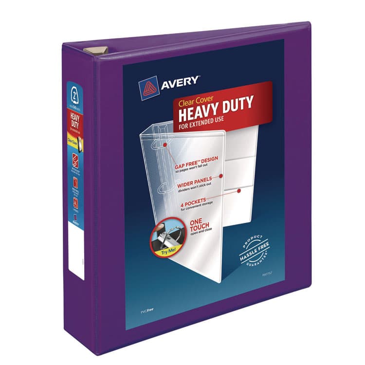 AVERY PRODUCTS CORPORATION Heavy-Duty View Binder with DuraHinge and One Touch EZD Rings, 3 Rings, 2" Capacity, 11 x 8.5, Purple (AVE79777)