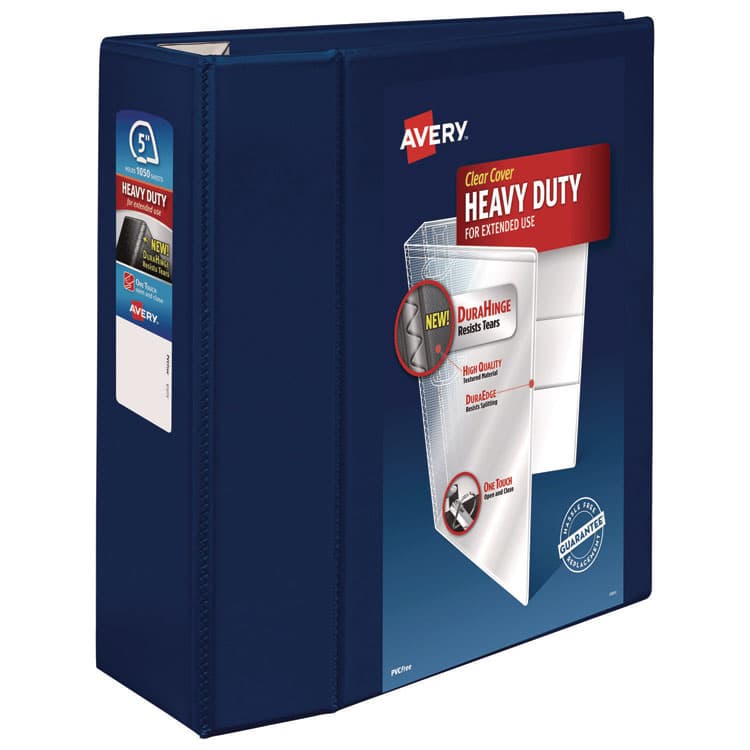 AVERY PRODUCTS CORPORATION Heavy-Duty View Binder with DuraHinge and Locking One Touch EZD Rings, 3 Rings, 5" Capacity, 11 x 8.5, Navy Blue (AVE79806)