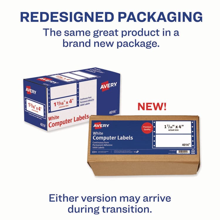 AVERY PRODUCTS CORPORATION Dot Matrix Printer Mailing Labels, Pin-Fed Printers, 1.44 x 4, White, 5,000/Box (AVE4014) thumbnail 2