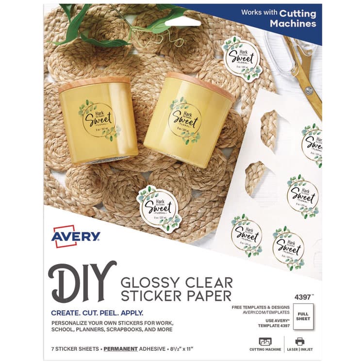 AVERY PRODUCTS CORPORATION Avery Sticker Project Paper Laser/Inkjet Multipurpose Labels, 11 x 8.5, Glossy Clear, 1 Label/Sheet, 7 Sheets/Pack (AVE4397KBF)
