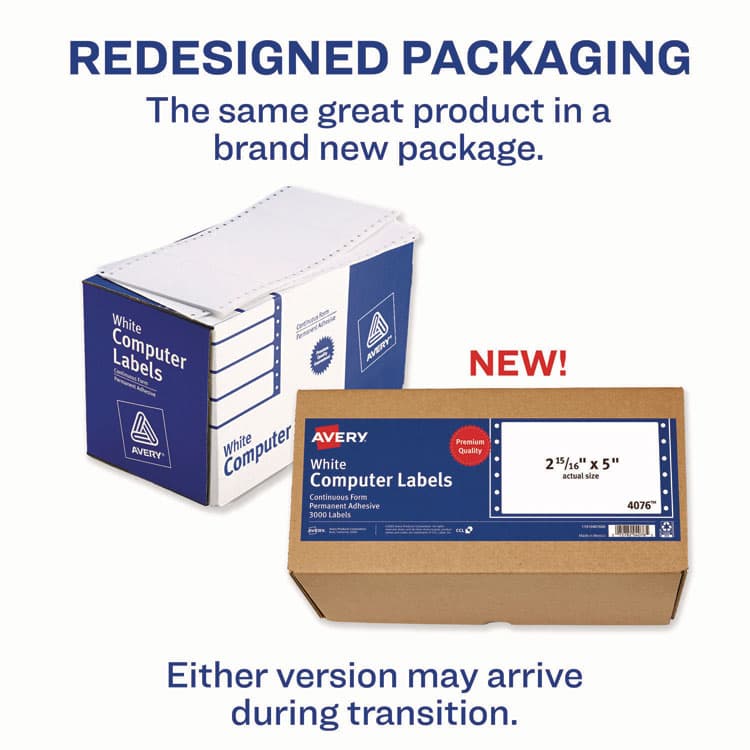 AVERY PRODUCTS CORPORATION Dot Matrix Printer Mailing Labels, Pin-Fed Printers, 2.94 x 5, White, 3,000/Box (AVE4076) thumbnail 2