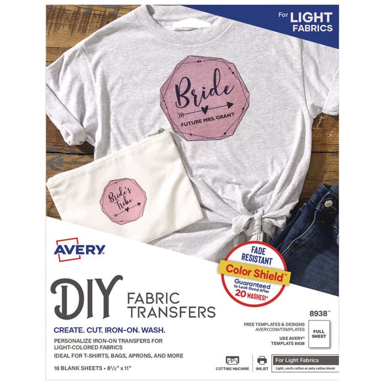 AVERY PRODUCTS CORPORATION Fabric Transfers, 8.5 x 11, White, 18/Pack (AVE8938)