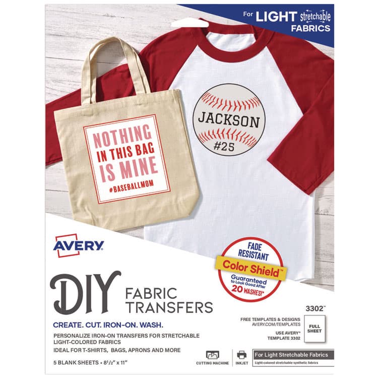 AVERY PRODUCTS CORPORATION Fabric Transfers for Light-Colored Fabrics, 8.5 x 11, White, 5/Pack (AVE3302)