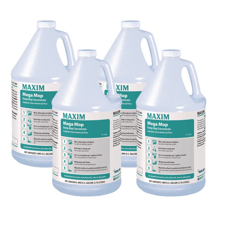 MIDLAB Mega Mop Damp Mop Concentrate, Lemon Scent, 1 gal Bottle, 4/Carton (MLB18000041)
