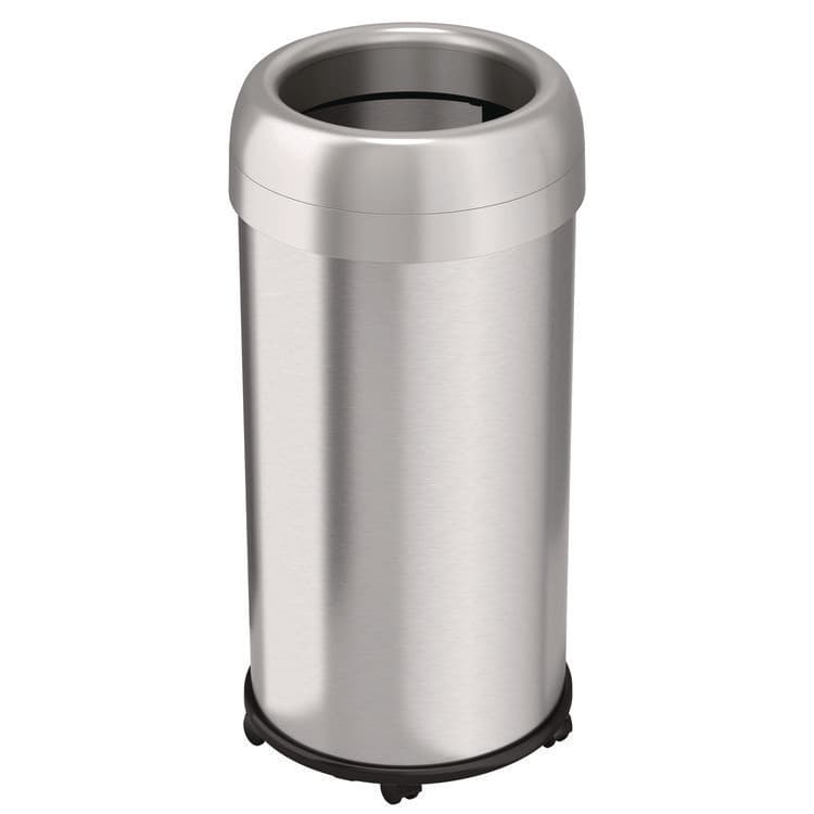 HLS COMMERCIAL Open Top Trash Can with Wheels, Round, 16 gal, Plastic/Stainless Steel, Silver (HLMHLS16STRM)