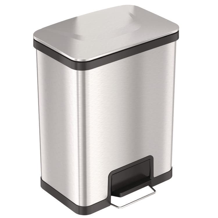 HLS COMMERCIAL Step Pedal Trash Can with AirStep Technology, 13 gal, Plastic/Stainless Steel, Silver (HLMHLS13SS)