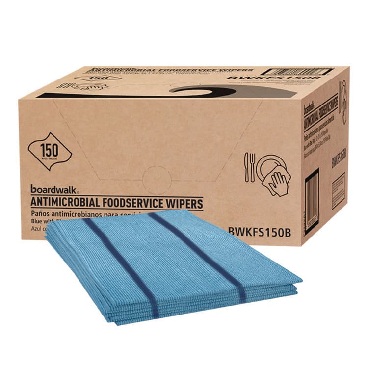 BOARDWALK Antimicrobial Foodservice Wipers, 1-Ply, 12 x 21, Blue, 150/Carton (BWKFS150B)