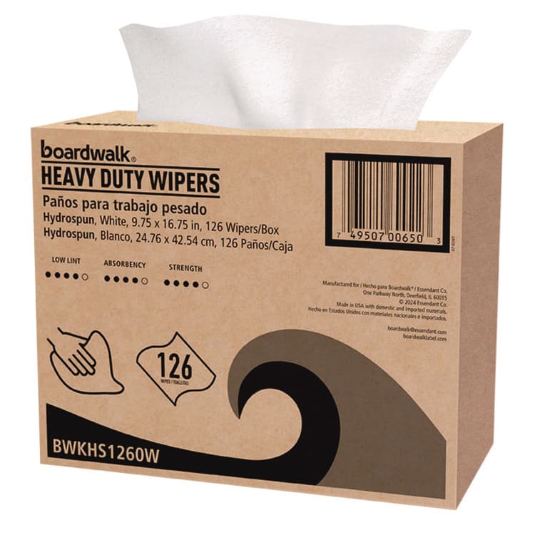 BOARDWALK Hydrospun Wipers, 1-Ply, 9.75 x 16.75, White, 126/Box, 10 Boxes/Carton (BWKHS1260W) thumbnail 2