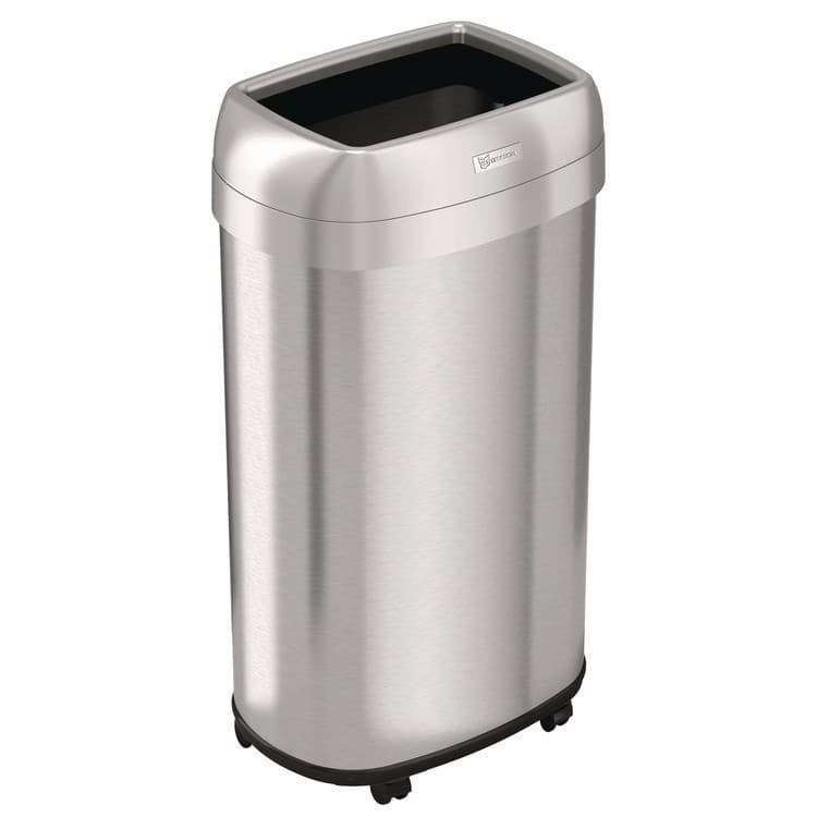 HLS COMMERCIAL Open Top Trash Can with Wheels, Oval, 16 gal, Plastic/Stainless Steel, Silver (HLMHLS16STVM)