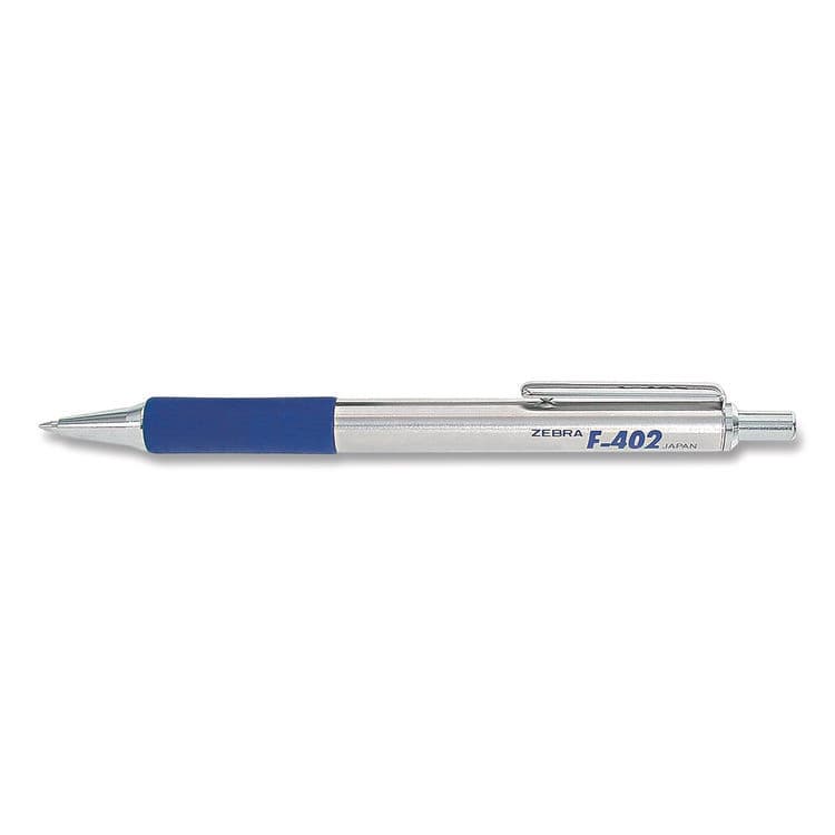 ZEBRA PEN CORP. F-402 Ballpoint Pen, Retractable, Fine 0.7 mm, Blue Ink, Stainless Steel/Blue Barrel (ZEB29220) thumbnail 2