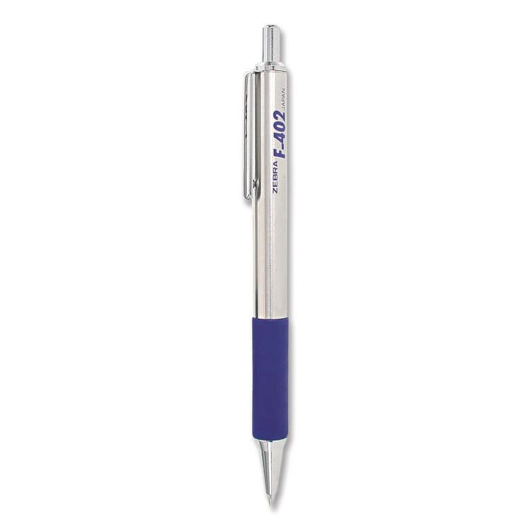 ZEBRA PEN CORP. F-402 Ballpoint Pen, Retractable, Fine 0.7 mm, Blue Ink, Stainless Steel/Blue Barrel (ZEB29220)