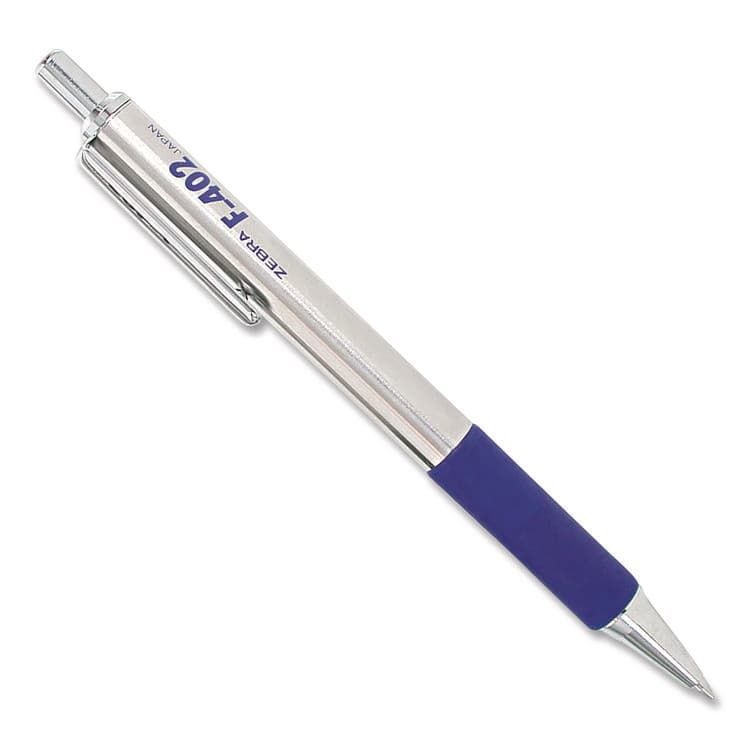 ZEBRA PEN CORP. F-402 Ballpoint Pen, Retractable, Fine 0.7 mm, Blue Ink, Stainless Steel/Blue Barrel (ZEB29220) thumbnail 4