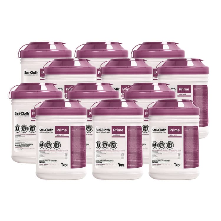 SANI PROFESSIONAL Sani-Cloth Prime Germicidal Disposable Wipes, Large, 1-Ply, 6 x 6.75, Unscented, White, 160/Canister, 12 Canisters/Carton (PDIP25372)
