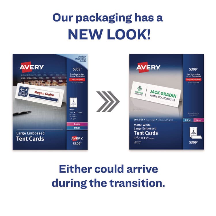 AVERY PRODUCTS CORPORATION Large Embossed Tent Card, White, 11, x 3.5, 1 Card/Sheet, 50 Sheets/Box (AVE5309) thumbnail 2
