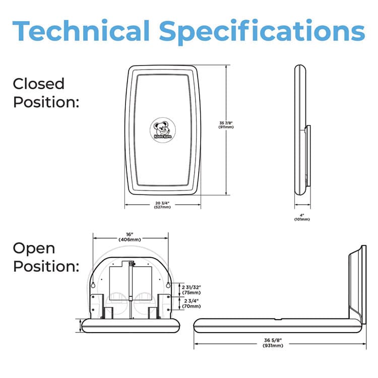 BOBRICK WASHROOM Baby Changing Station, 20.75 x 35.88, Gray (KKPKB30101) thumbnail 4