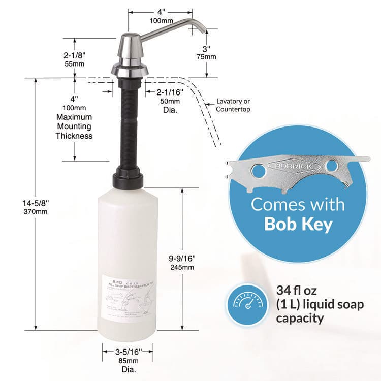 BOBRICK WASHROOM Bottle Cap for B-22 Soap Dispenser, Black (BOB82294) thumbnail 4