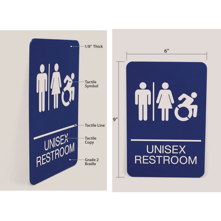 U. S. STAMP & SIGN ADA Sign, Unisex Restroom, 6 x 9, Blue Face, White Graphics (USS7771) thumbnail 2