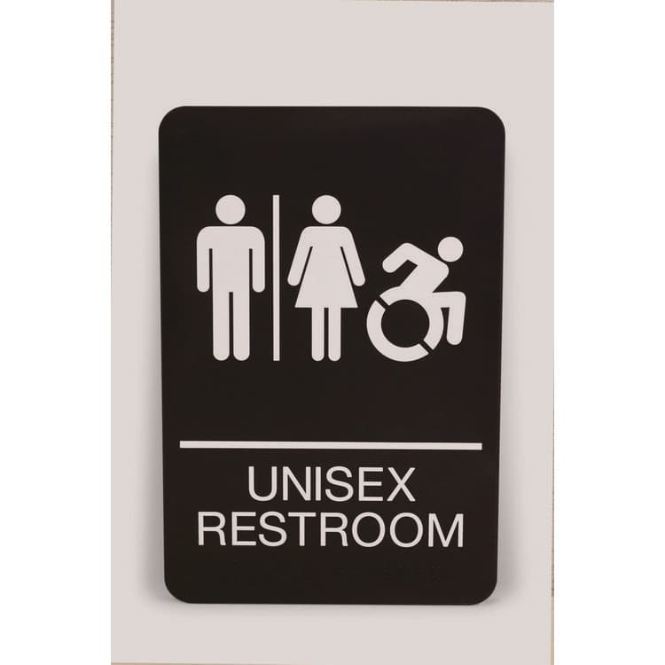 U. S. STAMP & SIGN ADA Sign, Unisex Restroom, 6 x 9, Black Face, White Graphics (USS7772)