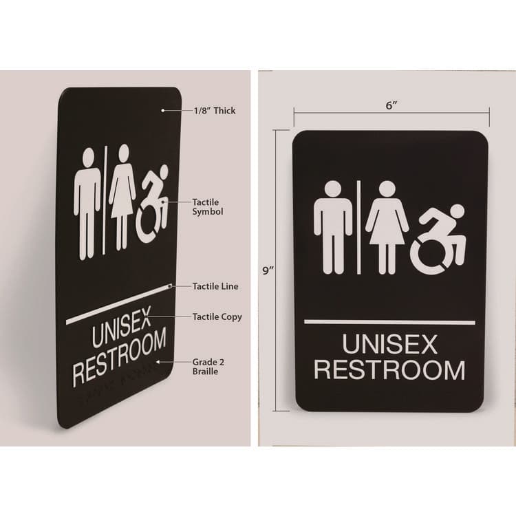 U. S. STAMP & SIGN ADA Sign, Unisex Restroom, 6 x 9, Black Face, White Graphics (USS7772) thumbnail 2