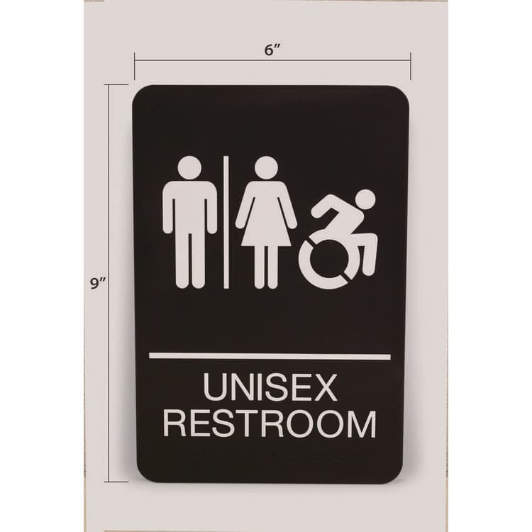 U. S. STAMP & SIGN ADA Sign, Unisex Restroom, 6 x 9, Black Face, White Graphics (USS7772) thumbnail 3