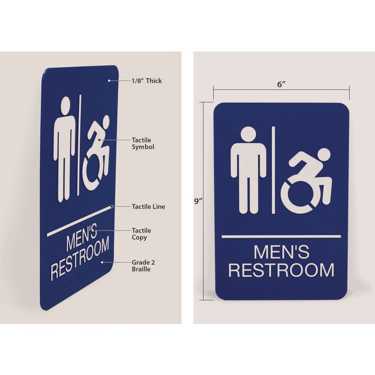 U. S. STAMP & SIGN ADA Sign, Men's Restroom, 6 x 9, Blue Face, White Graphics (USS7774) thumbnail 2