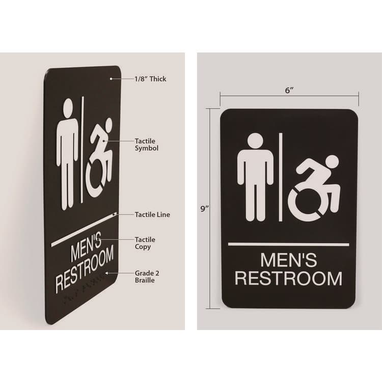 U. S. STAMP & SIGN ADA Sign, Men's Restroom, 6 x 9, Black Face, White Graphics (USS7775) thumbnail 2