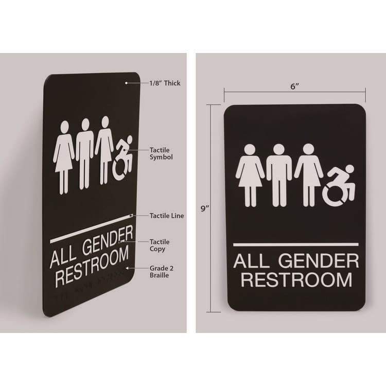 U. S. STAMP & SIGN ADA Sign, All Gender Restroom, 6 x 9, Black Face, White Graphics (USS7781) thumbnail 2