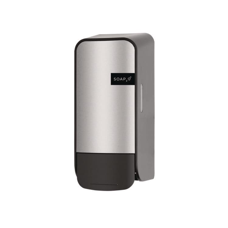 SOAP2O Wall-Mounted Dispenser, 1,000 mL, 5 x 5 x 11, Black/Faux Stainless Steel (SZO2100BS13SPEA) thumbnail 2