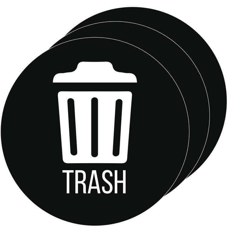 HLS COMMERCIAL Vinyl Decals, Trash, 4" Diameter, Black/White, 3/Pack (HLMHLSKERTRASH3)