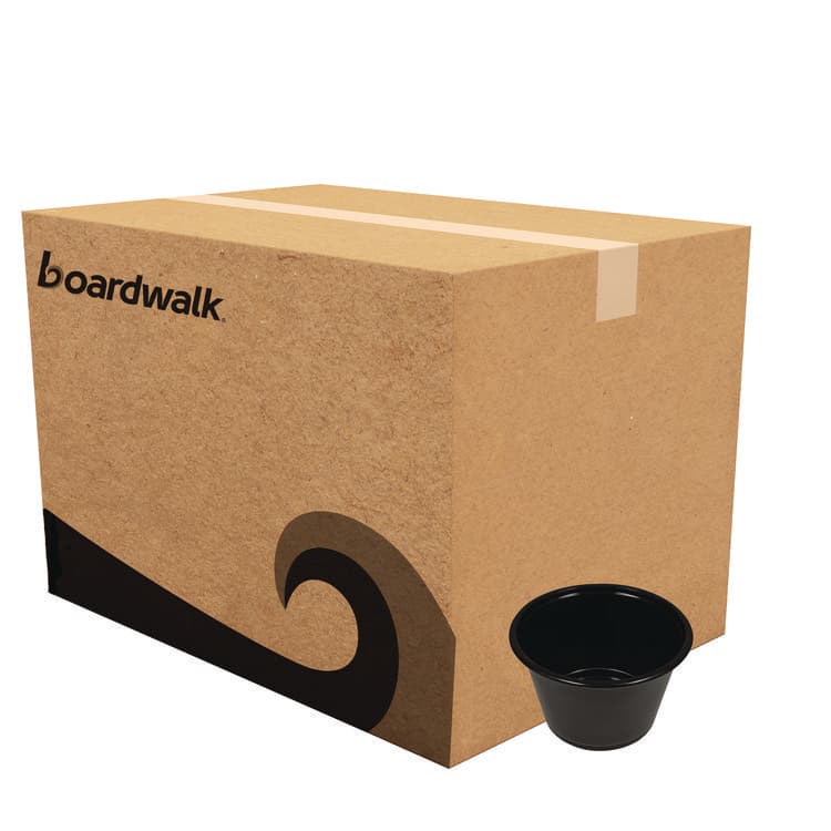 BOARDWALK Souffle/Portion Cups, 4 oz, Plastic, Black, 2,500/Carton (BWKPRTN4BL)