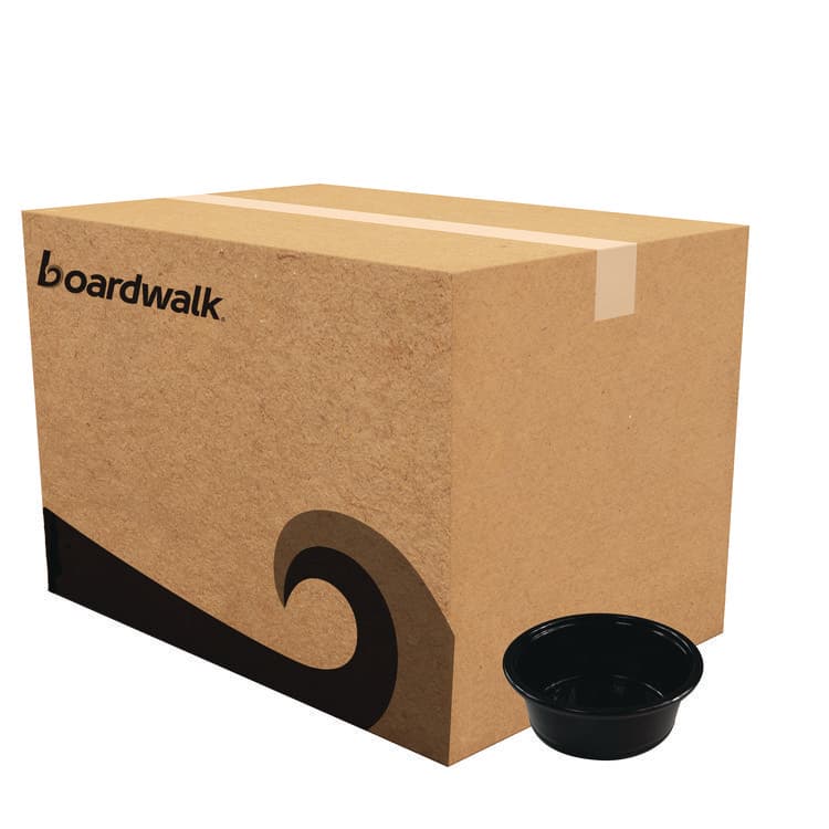 BOARDWALK Souffle/Portion Cups, 1.5 oz, Plastic, Black, 2,500/Carton (BWKPRTN15BL)