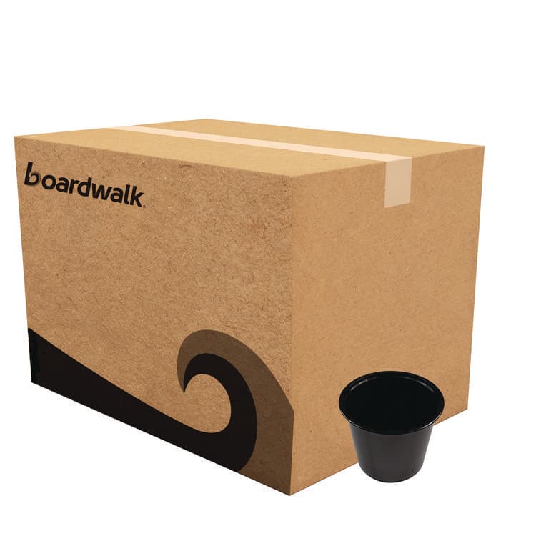 BOARDWALK Souffle/Portion Cups, 5.5 oz, Plastic, Black, 2,500/Carton (BWKPRTN55BL)