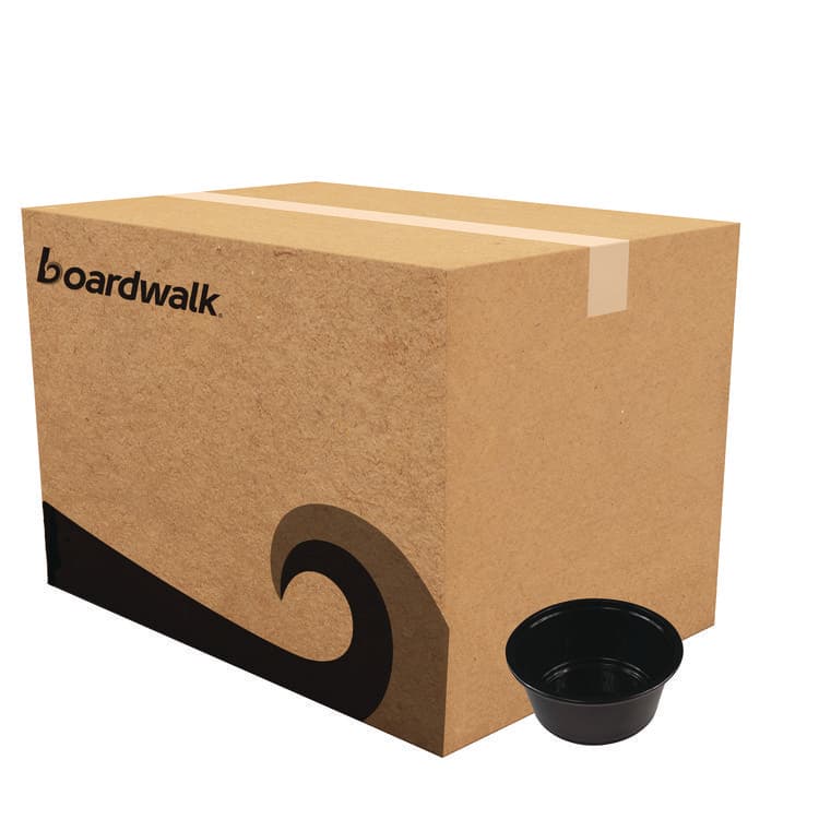 BOARDWALK Souffle/Portion Cups, 3.25 oz, Plastic, Black, 2,500/Carton (BWKPRTN325BL)